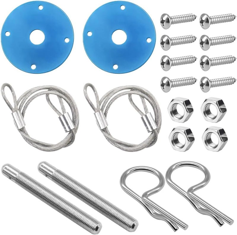 Mandark Car Hood Pins Kit, Stainless Steel Automotive Engine Hood Pin Lock Clip with Racing Lanyard, Vehicle Exterior Engine Cover Lock Accessories, Universal for RV, SUV, Truck (Blue) - Image 1